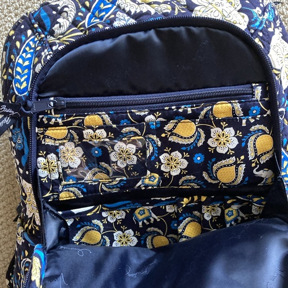 Vera Bradley Laptop Backpack Ellie Blue Elephant Paisley Campus Pockets Zip EUC